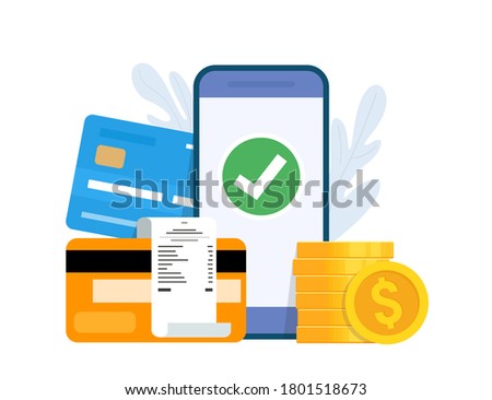 Online payment and digital bill concept. Mobile banking app and payment by credit card. Vector illustration.