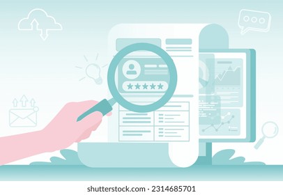 Online payment and document concept. Data analysis, tax deduction, tax payment, satisfaction, star rating, digital report. Flat vector design illustration.