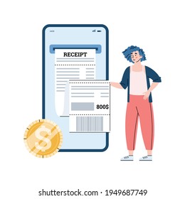 Online payment and e-invoicing, online receipt flat vector illustration isolated.