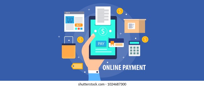 Online payment, e-payments, sending money through mobile applications flat vector concept with icons