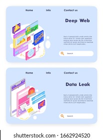 Online payment and financial bill. Deep web technology. Social media. Vector website design template. Landing page website concept isometric illustration