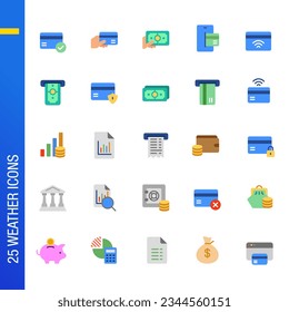 Online payment flat icon set. Suitable for online banking app and e commerce website icon element.