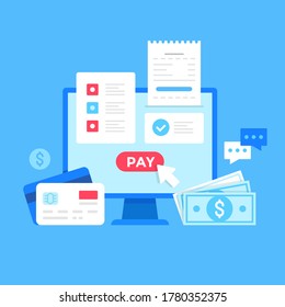 Online payment. Flat style design. Vector illustration. Pay online concepts. Ecommerce, e-commerce, internet retail business, commerce, store, shopping, digital marketplace. Modern graphic elements