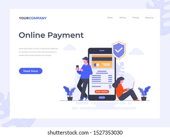 Online payment flat vector illustration concept, can be used for landing page, ui, web, app intro card, editorial, flyer, and banner.