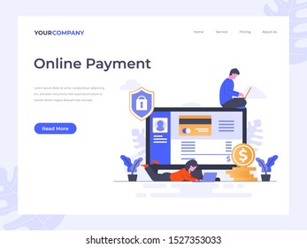 Online payment flat vector illustration concept, can be used for landing page, ui, web, app intro card, editorial, flyer, and banner.