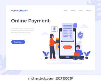 Online payment flat vector illustration concept, can be used for landing page, ui, web, app intro card, editorial, flyer, and banner.