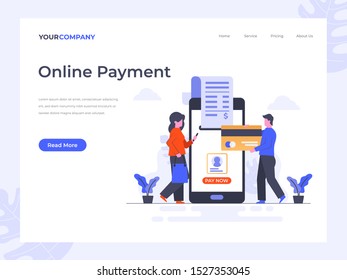 Online payment flat vector illustration concept, can be used for landing page, ui, web, app intro card, editorial, flyer, and banner.