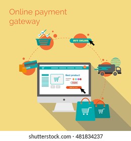 Online Payment Gateway. Flat Vector Illustration