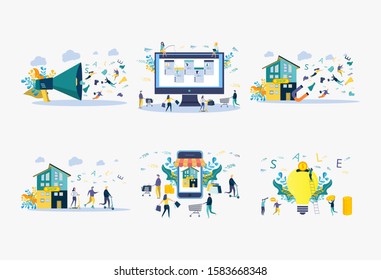 Online payment for goods, services, banking. Discounts on services, installments. Attracting customers, buyers. Metaphor of online shopping via smartphone. Colorful vector illustration.