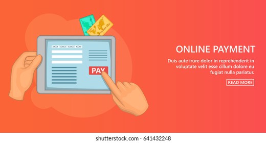 Online payment horizontal concept. Cartoon illustration of online payment banner horizontal vector for web
