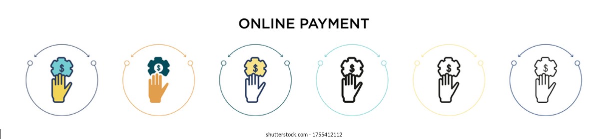 Online payment icon in filled, thin line, outline and stroke style. Vector illustration of two colored and black online payment vector icons designs can be used for mobile, ui, web