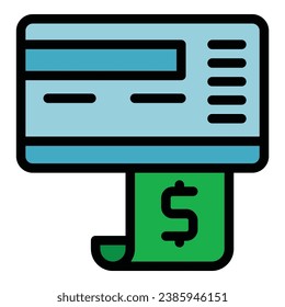 Vector de esquema de icono de pago en línea. Crédito financiero. Color del contrato de dinero plano