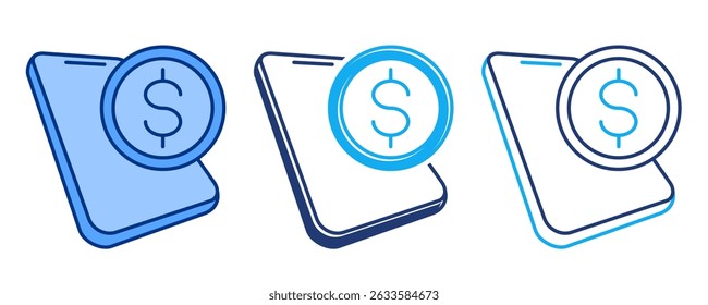 Online Payment icon represented by smartphone, money Blue, Dualline, Dualtone style.