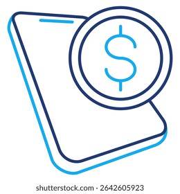 Online Payment icon represented by smartphone, money Dual Line style.