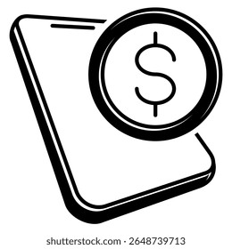 Online Payment icon represented by smartphone, money Black Filled style.