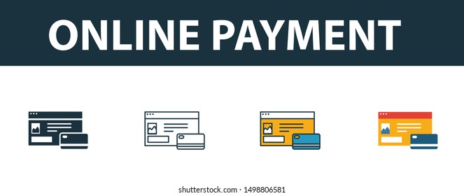 Online Payment icon set. Four elements in diferent styles from online marketing icons collection. Creative online payment icons filled, outline, colored and flat symbols.