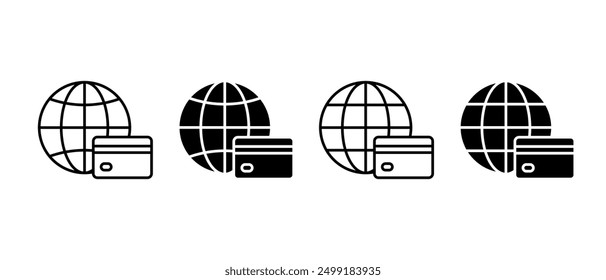 Online payment icon vector set. Bank card with globe symbol
