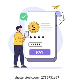 Online payment illustration featuring secure transaction digital banking and mobile finance concept for ecommerce and technology design projects