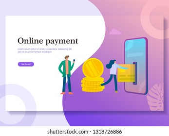 Online payment illustration vector illustration concept people character transfer money with smartphone and atm, 
can use for, landing page, template, ui, web, homepage, poster, banner, flyer