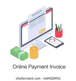 Online payment invoice in isometric vector 