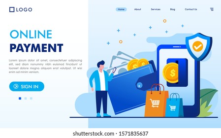 Online payment landing page website illustration vector flat design 