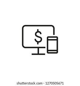 Online payment line icon. Computer screen, mobile, dollar. Shopping concept. Vector illustration can be used for topics like internet, online, shopping 