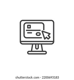 Online payment line icon. Computer monitor and credit card linear style sign for mobile concept and web design. Pay per click outline vector icon. Symbol, logo illustration. Vector graphics