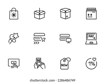 Online payment line icon set. Set of line icons on white background. Shopping, carton box, payment. Vector illustration can be used for topics like internet, shopping