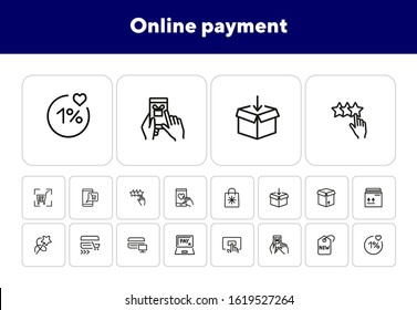Online payment line icon set. Set of line icons on white background. Shopping, carton box, payment. Vector illustration can be used for topics like internet, shopping
