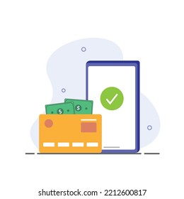 Online payment method. Cash and electronic payments concept. Vector illustration