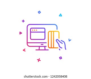 Online Payment methods line icon. Web money sign. Credit card symbol. Gradient line button. Online payment icon design. Colorful geometric shapes. Vector