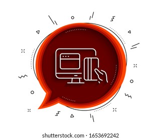 Icono de línea de métodos de pago en línea. Burbuja de chat con sombra. Signo de dinero web. Símbolo de tarjeta de crédito. Icono de pago en línea delgado. Vector