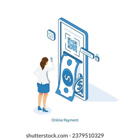 Online payment and online mobile banking concept. Isometric vector.
