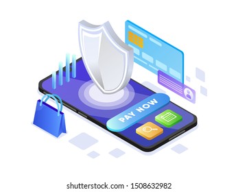 Online Payment  with Mobile Phone Isometric Illustration Concept. Modern design concept of web page design for website and mobile website.Vector illustration EPS 10