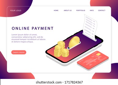 Online-Zahlung. Mobile Zahlungssysteme. Landing Page. Moderne Webseiten für Webseiten.