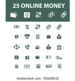 online payment, money, banking  icons, signs vector concept set for infographics, mobile, website, application
