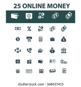 online payment, money, banking  icons, signs vector concept set for infographics, mobile, website, application
