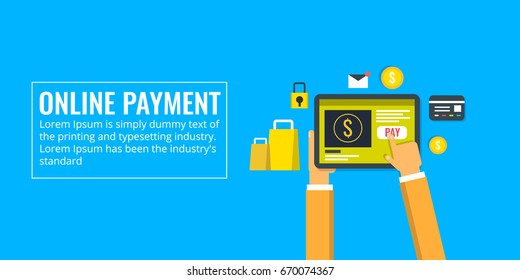 Online payment, money transfer, financial transaction flat vector concept banner