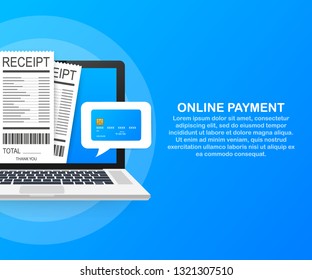 Online payment on computer. Financial accounting, electronic payment notification. Vector stock illustration.