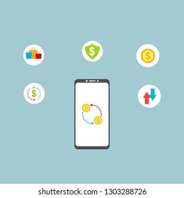 Online payment on computer vector illustration, flat cartoon big pay bill tax via credit card and smartphone concept, financial accounting, electronic payment notification with digital receipt