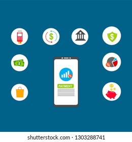 Online payment on computer vector illustration, flat cartoon big pay bill tax via credit card and smartphone concept, financial accounting, electronic payment notification with digital receipt