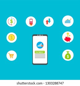 Online payment on computer vector illustration, flat cartoon big pay bill tax via credit card and smartphone concept, financial accounting, electronic payment notification with digital receipt