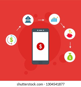 Online payment on computer vector illustration, flat cartoon big pay bill tax via credit card and smartphone concept, financial accounting, electronic payment notification with digital receipt