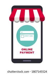 Online payment on smartphone. Simple and flat smartphone image. 