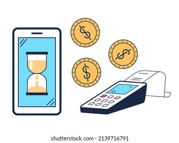 Online payment from phone to nfc terminal concept. Vector flat modern style graphic illustration