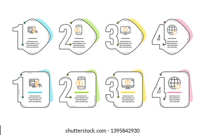 Online payment, Phone payment and Seo timer icons simple set. International love sign. Money, Mobile pay, Analytics. Internet dating. Technology set. Infographic timeline. Line online payment icon