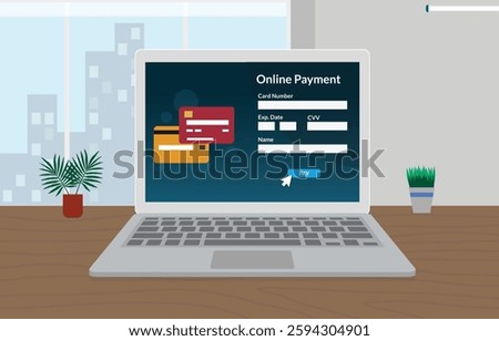 Online payment platform for seamless money transfers and gateway payment over the internet. Vector illustration.
