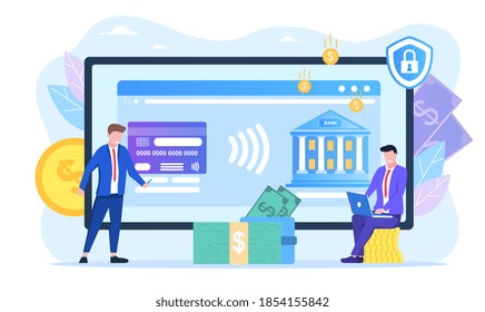 Online Payment Protection System. Secure Bank Transaction. Open Banking Platform, Online Banking System, Finance Digital Transformation Concept. Flat Cartoon Vector Illustration