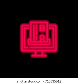 Online payment red glowing neon ui ux icon. Glowing sign logo vector