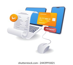 Online payment report details concept, flat isometric 3d illustration